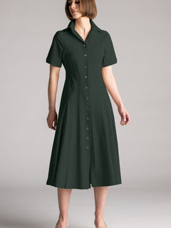 PAULA RYAN Classic Shirt Dress Microjersey - Khaki - Paula Ryan