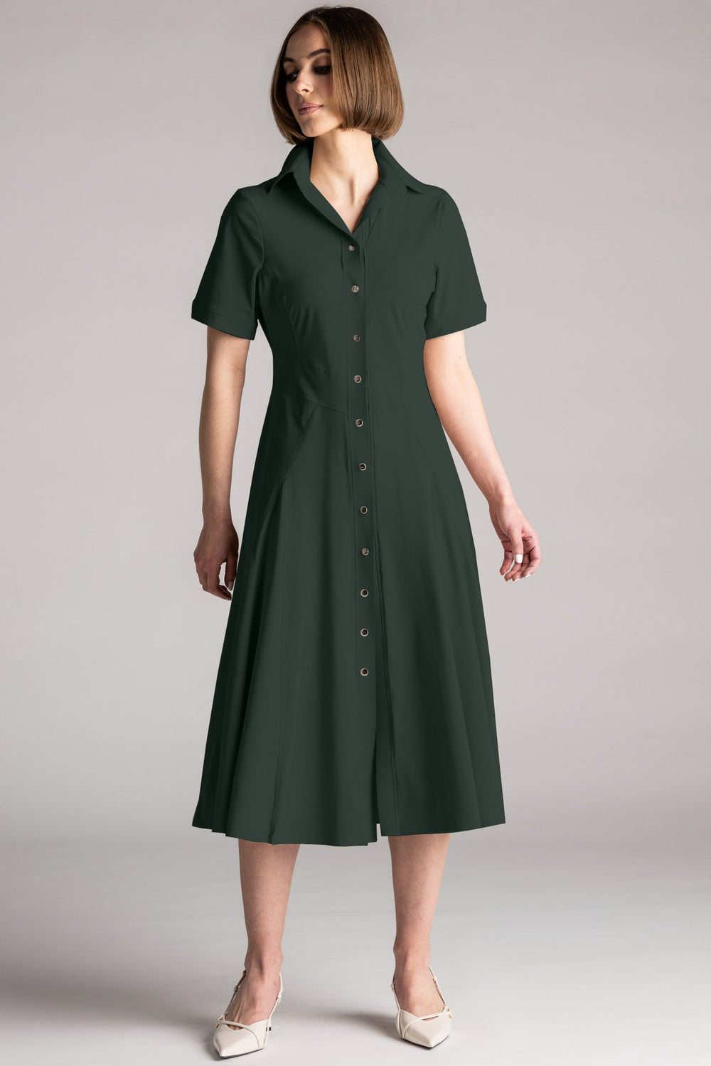 PAULA RYAN Classic Shirt Dress Microjersey - Khaki