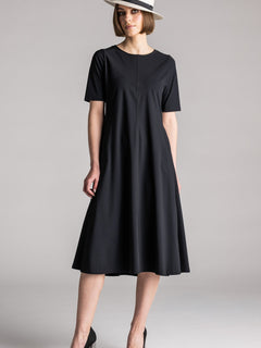 PAULA RYAN Crew Neck Swing Dress Microjersey - Black - Paula Ryan