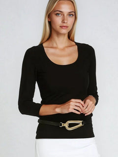PAULA RYAN Slim Fit 3/4 Sleeve U Shape Neck Top - Eco Vero Black - Paula Ryan