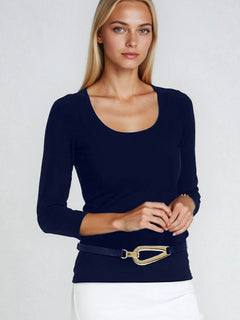 PAULA RYAN Slim Fit 3/4 Sleeve U Shape Neck Top - Eco Vero Navy - Paula Ryan
