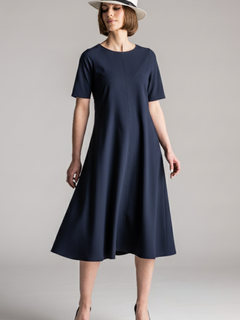 PAULA RYAN Crew Neck Swing Dress Microjersey - Navy - Paula Ryan