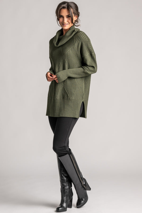 PAULA RYAN Diamond Rib Tunic - Merino Olive - Paula Ryan