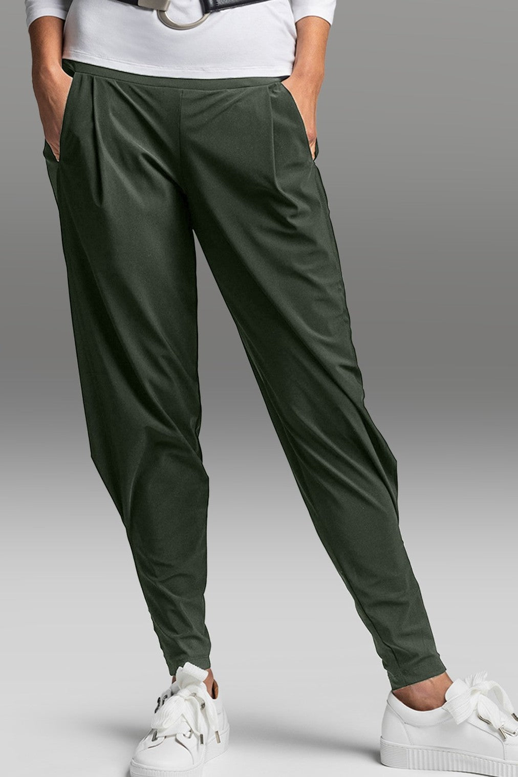 PAULA RYAN Ankle Pleat Basque Pant - Khaki - Paula Ryan