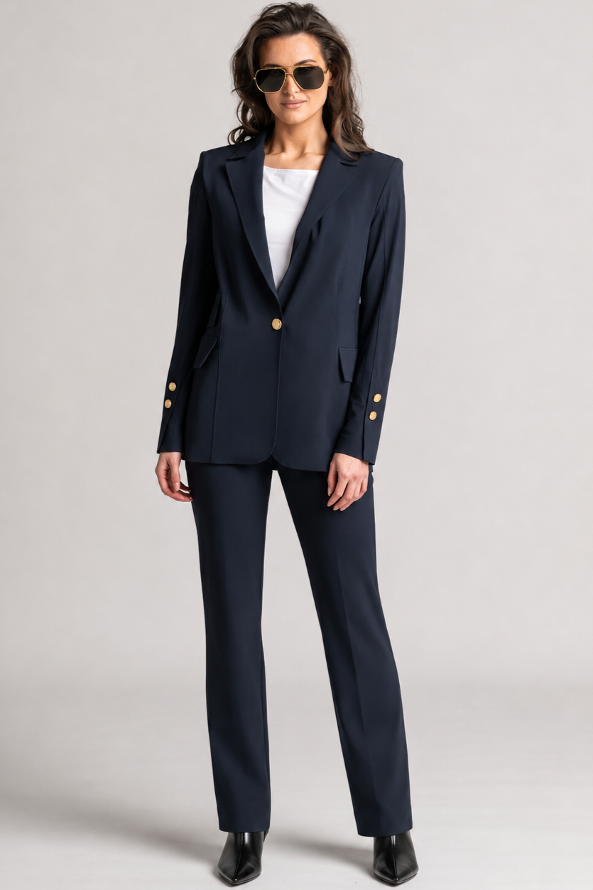 PAULA RYAN Tailored Pant - Microjersey Navy