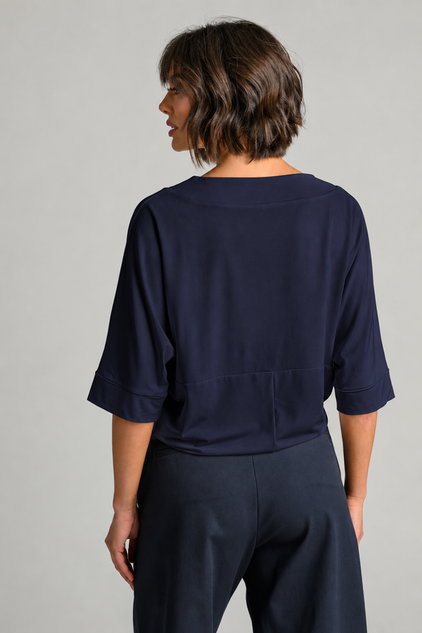 PAULA RYAN V Neck Cloud Top - Navy EcoVero