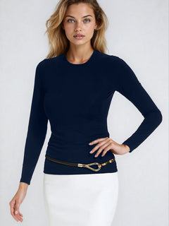 PAULA RYAN Slim Fit Long Sleeve Crew Neck Top - Ecovero Navy - Paula Ryan