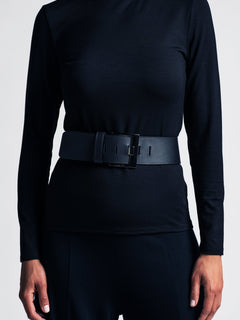 PAULA RYAN Squared Buckle Leather Belt - Ink/Gunmetal - Paula Ryan