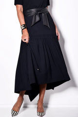 PAULA RYAN Long A-line Drawcord Skirt - Black