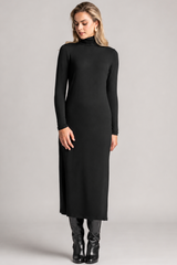 PAULA RYAN Polo Neck Sheath Dress - Black Merino