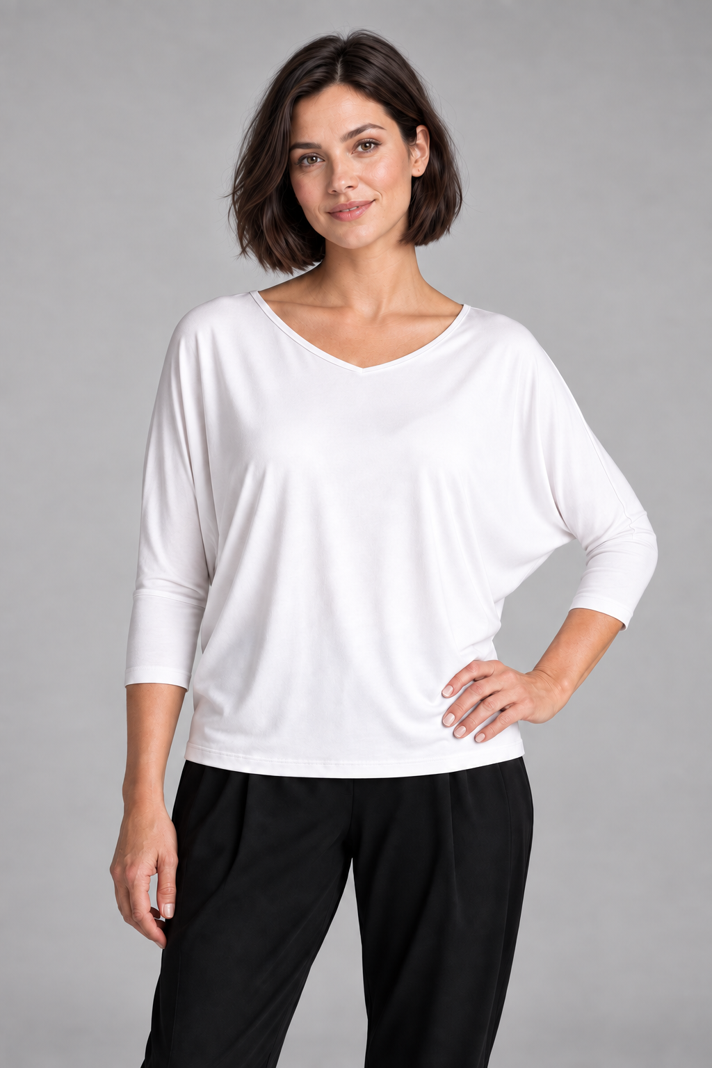 PAULA RYAN Batwing Top EcoVero - White