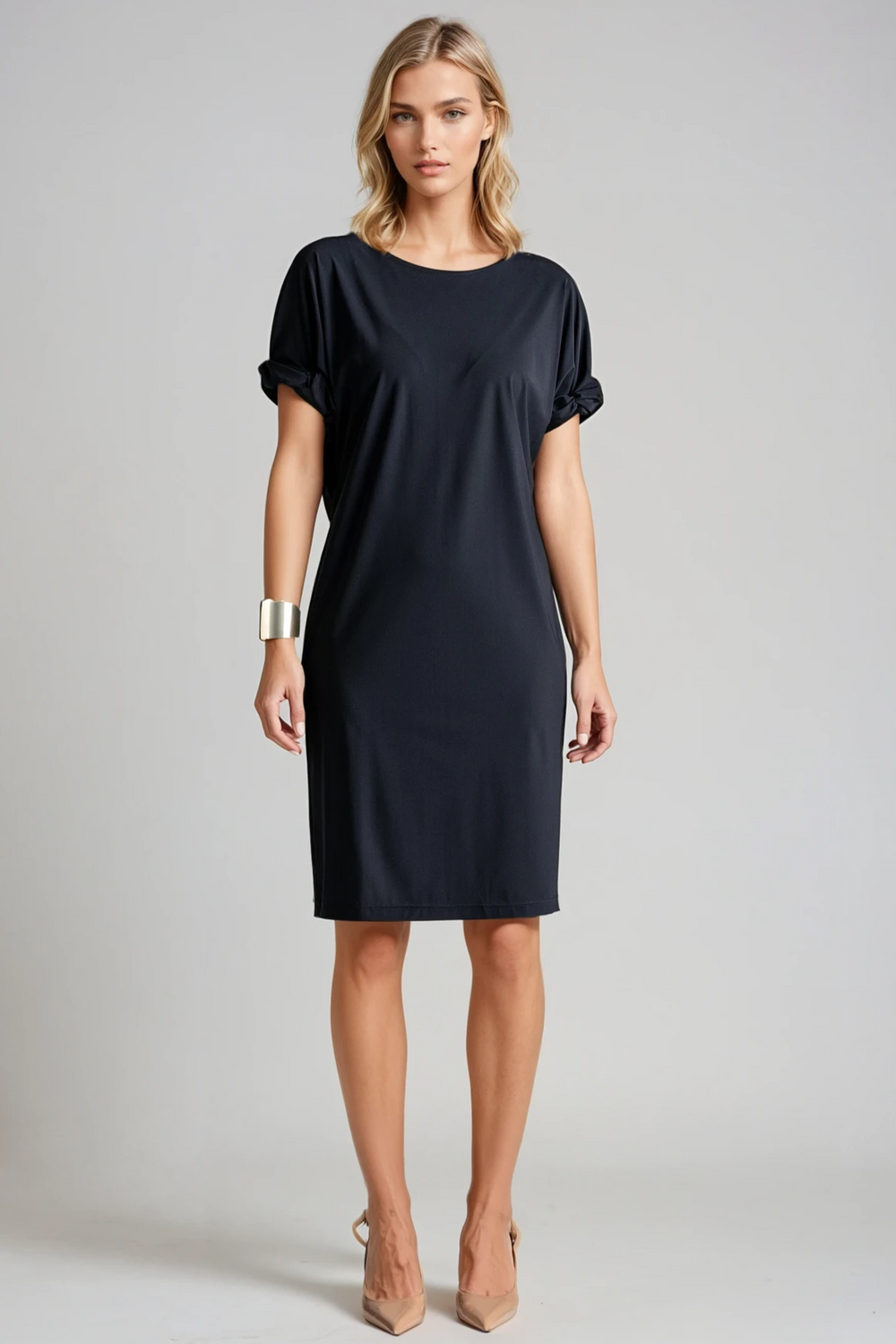 PAULA RYAN Ruched Sleeve Dress - Black Microjersey