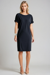 PAULA RYAN Ruched Sleeve Dress - Black Microjersey