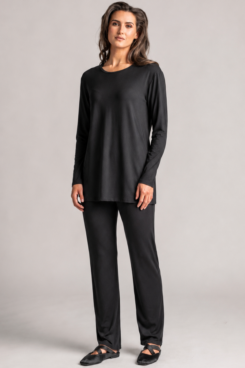 PAULA RYAN Round Neck Sleep Top - Cashmere Modal Black