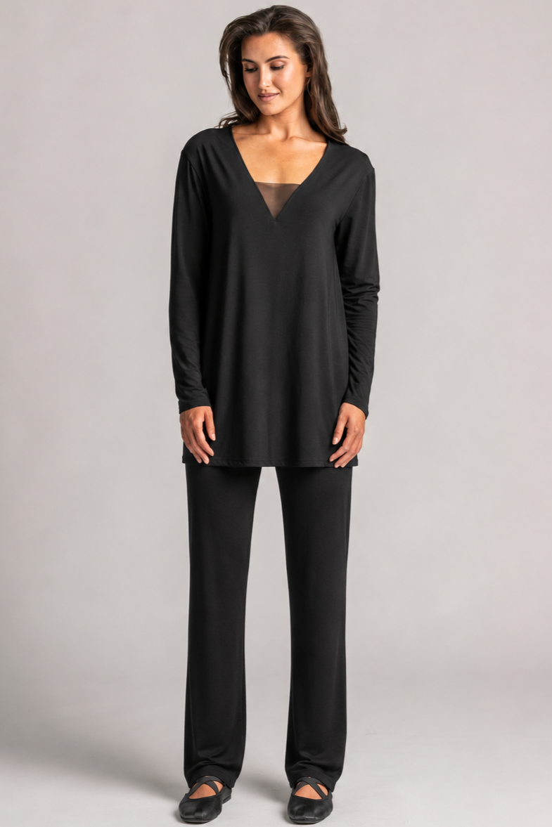 PAULA RYAN Deep V Neck Sleep Top - Cashmere Model Black