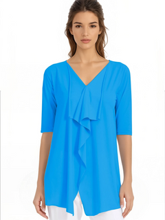 PAULA RYAN Drape Front Top Superfine Microjersey - Cyan Blue - Paula Ryan