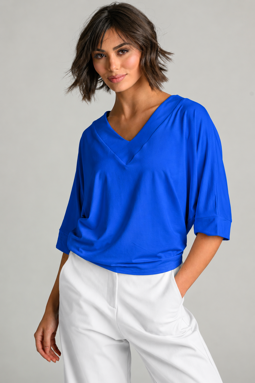 PAULA RYAN V Neck Cloud Top - Santorini EcoVero