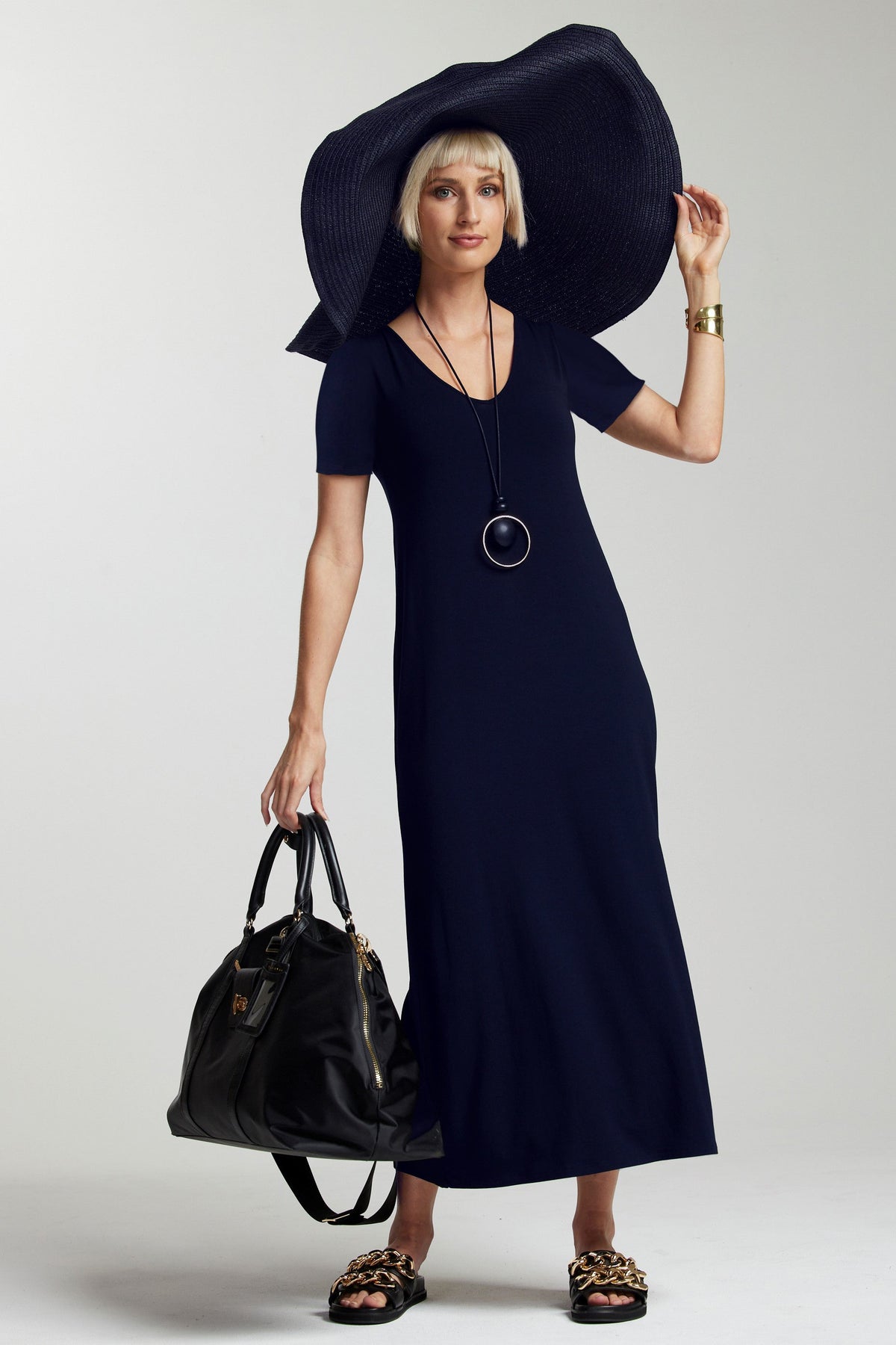 PAULA RYAN ESSENTIALS Short Sleeve Modal Sheath - Navy - Paula Ryan