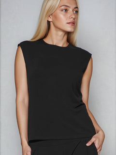 PAULA RYAN Easy Fit Cap Sleeve Crew Neck Top - Ecovero Black - Paula Ryan