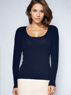 PAULA RYAN Slim Fit Long Sleeve Scoop Neck Top Modal Soft - Navy - Paula Ryan