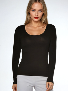 PAULA RYAN Slim Fit Long Sleeve Scoop Neck Top Modal Soft - Black - Paula Ryan