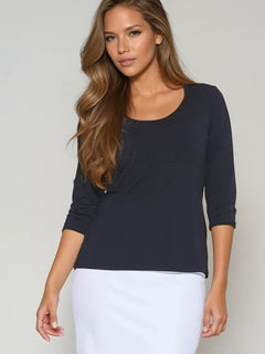 PAULA RYAN Easy Fit 3/4 Sleeve U Shape Neck Top - Eco Vero Navy - Paula Ryan