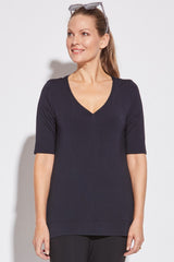 PAULA RYAN ESSENTIALS V Neck Half Sleeve Top - MicroModal