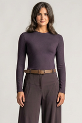 PAULA RYAN Silm Fit Crew Neck Top - Merino Cocoa Plum