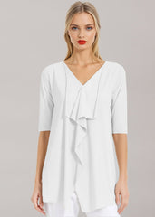 PAULA RYAN Drape Front Top Superfine Microjersey - White
