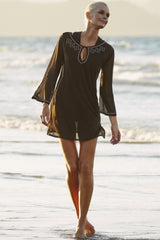 PAULA RYAN Mesh Kaftan With Hot Fix Detail