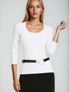 PAULA RYAN Slim Fit 3/4 Sleeve U Shape Neck Top - Eco Vero White - Paula Ryan