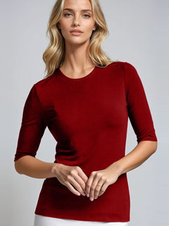 PAULA RYAN Slim Fit Half Sleeve Crew Neck - Red Merino - Paula Ryan
