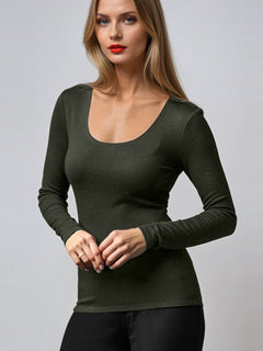 PAULA RYAN Slim Fit Scoop Neck Top - Merino Khaki - Paula Ryan
