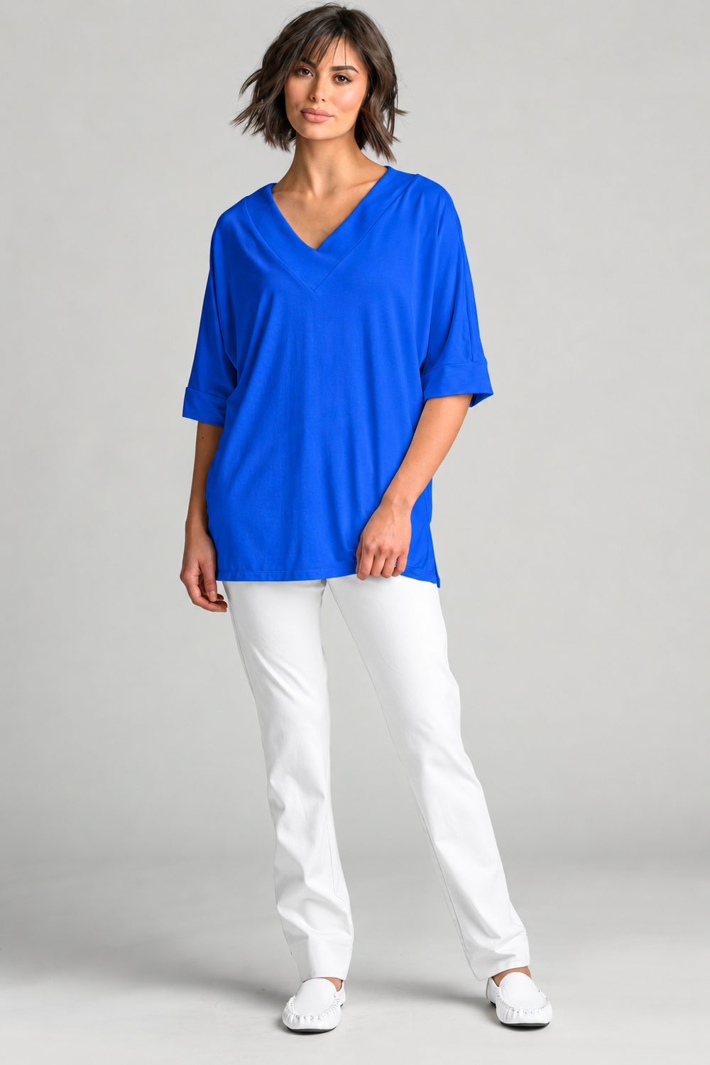 Long V Neck Relax Top - Santorini EcoVero