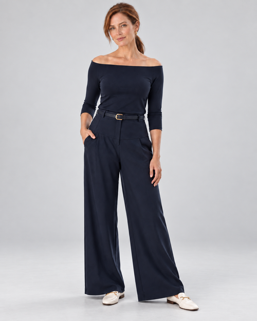 PAULA RYAN Off Shoulder Top - Modal Soft Navy