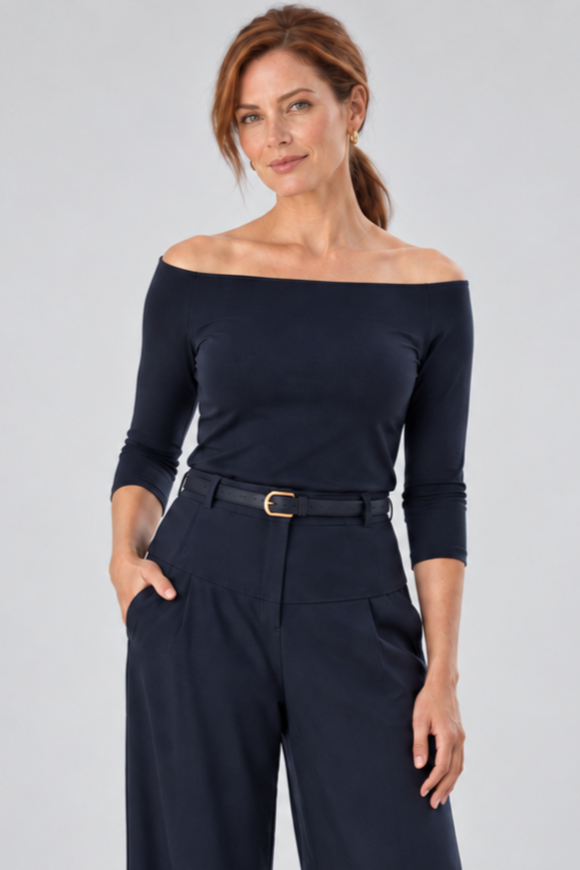 PAULA RYAN Off Shoulder Top - Modal Soft Navy