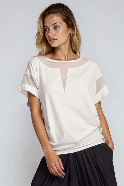 PAULA RYAN Mesh Insert Tee - Ecovero White - Paula Ryan
