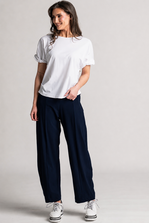 PAULA RYAN Side Zip Barrel Pant - Navy Microjersey