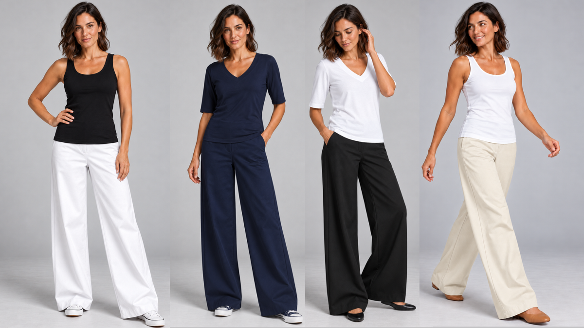 The Paula Ryan Sailor Pant in White, Navy, Black and Sand.